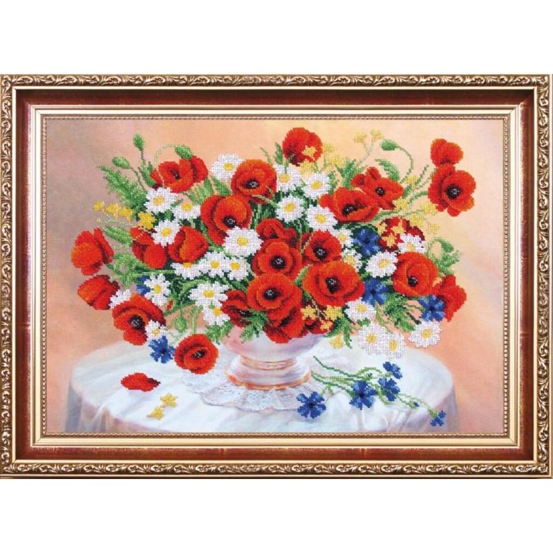 AllAboutEmbroideryUA Bead Embroidery Kit Summer Roses Beaded Cross Stitch Flowers Needlepoint Handcraft Tapestry Kit