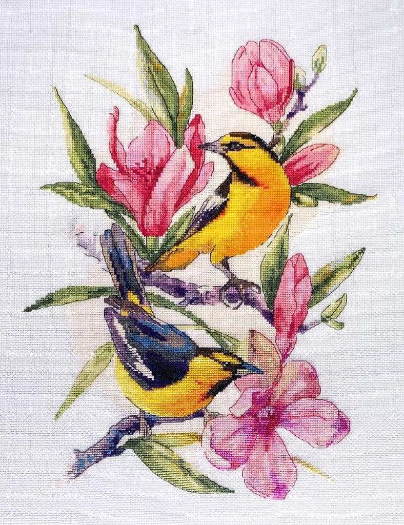 Counted Cross Stitch Kit Birds in Flowers DIY