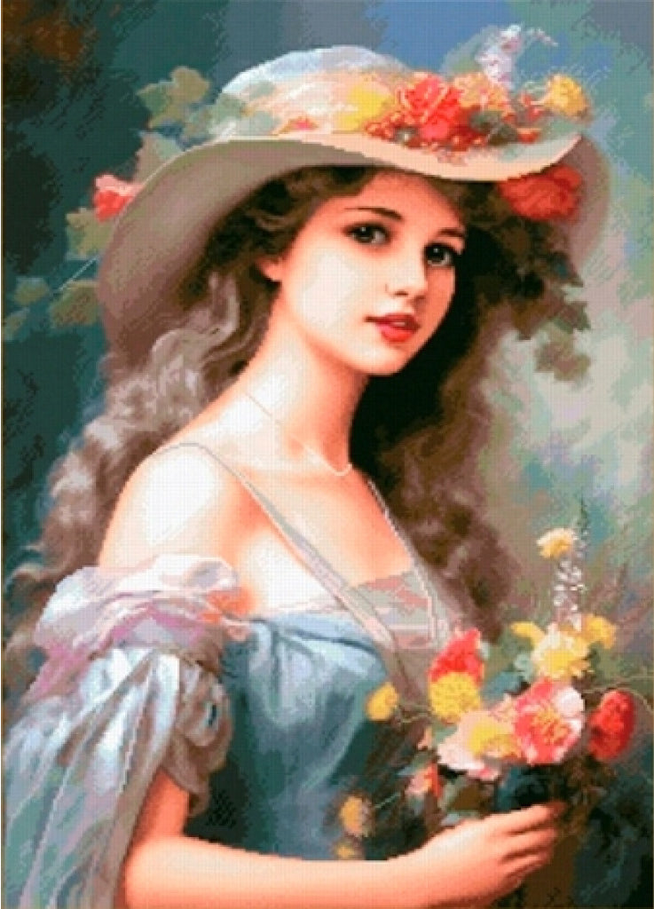 Counted Cross Stitch Kit Lady with flowers DIY