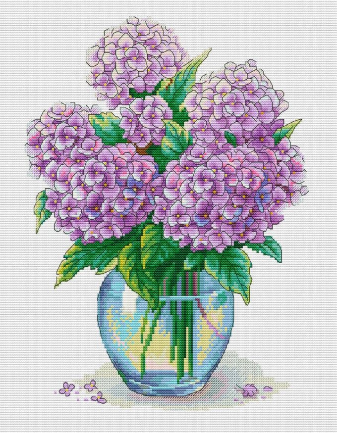 Kit de broderie au point de croix compté Hortensias DIY Toile non imprimée