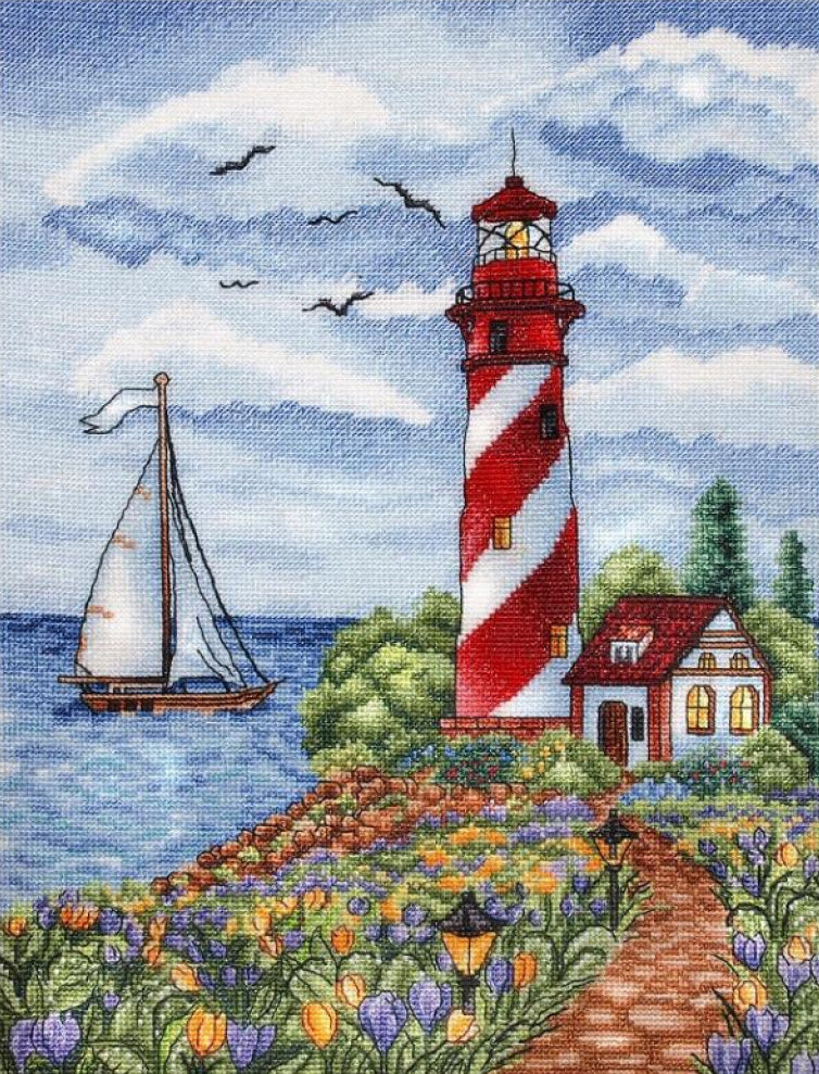 Counted Cross Stitch Kit Lighthouse Spring DIY Alisena