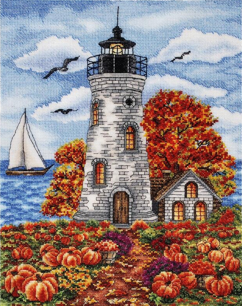 Counted Cross Stitch Kit Autumn Lighthouse DIY Alisena