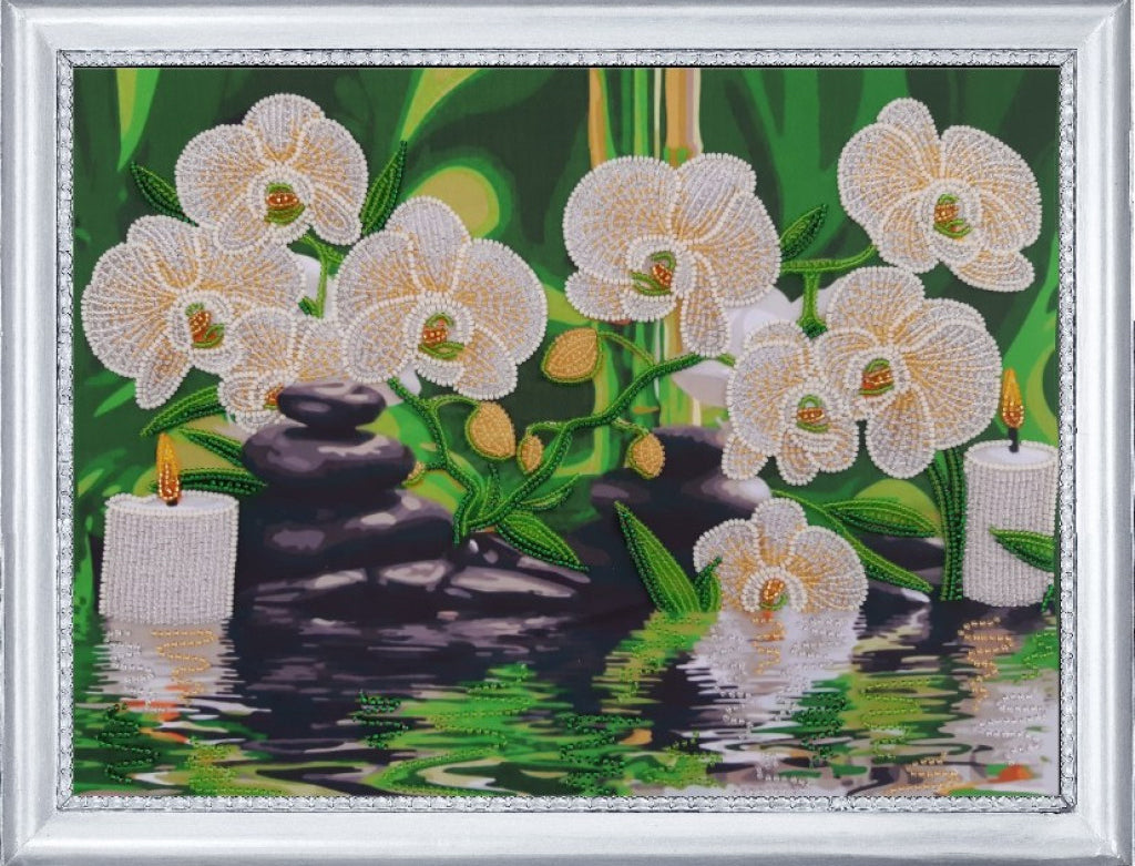 Bead Embroidery Kit White orchids DIY