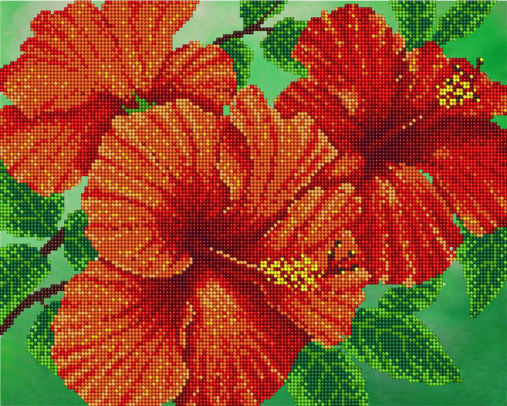 Bead Embroidery Kit Red flowers DIY