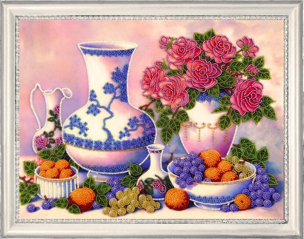 Bead embroidery kit Roses and grapes DIY