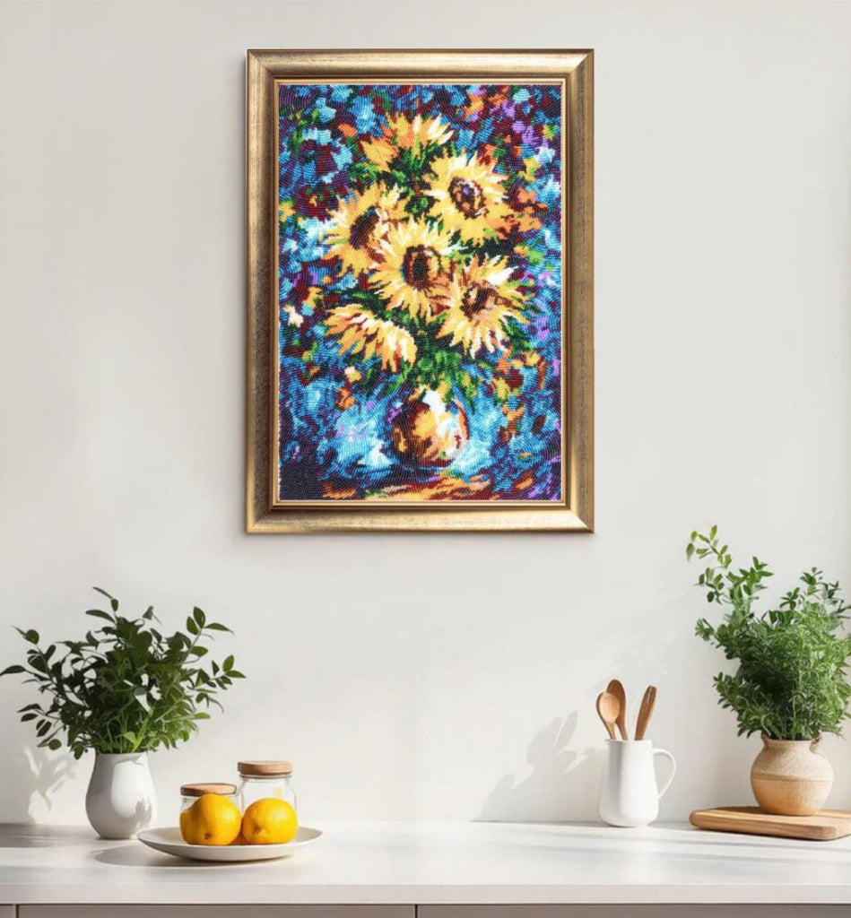 Full Bead Embroidery Kit "Sunflowers in a Vase" DIY
