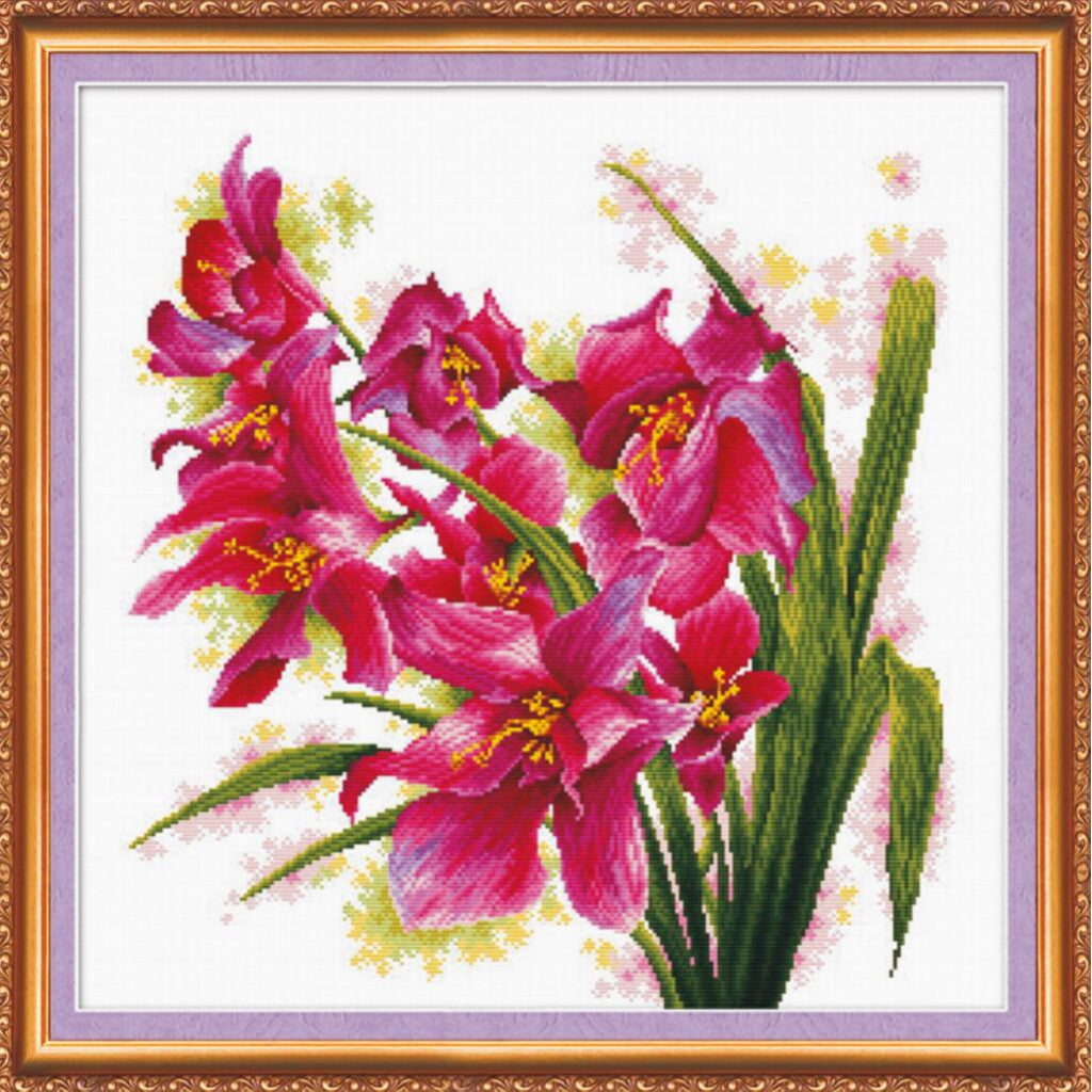 Counted Cross stitch kit Purple orchids DIY Abris Art
