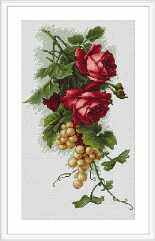 Counted Cross stitch kit Red roses with grapes DIY Luca-S