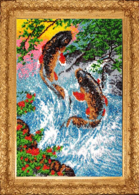 Bead embroidery kit Golden carps DIY