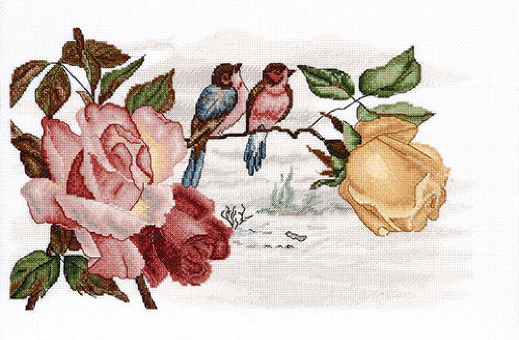 Counted Cross Stitch Kit Rose and birds DIY Alisena