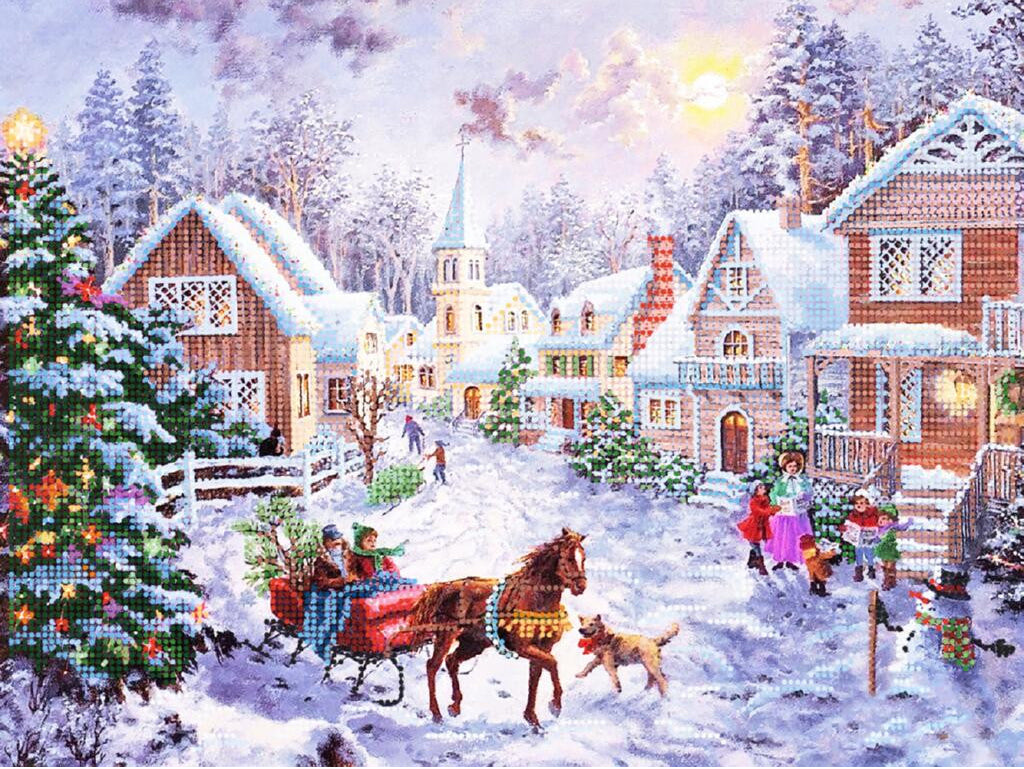Bead Embroidery Kit Christmas village DIY Tela Artis