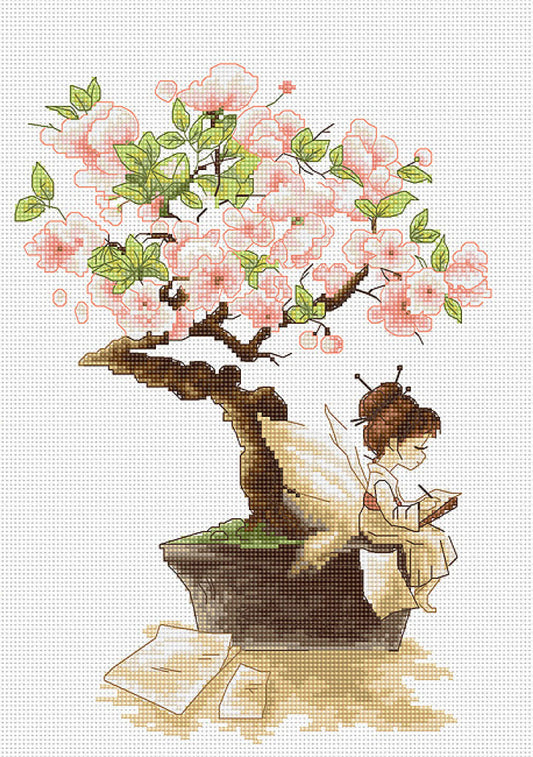 Counted Cross stitch kit Fairy and Sakura Luca-S DIY Unprinted canvas