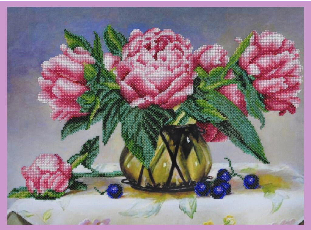 Bead Embroidery Kit Peonies Flowers DIY