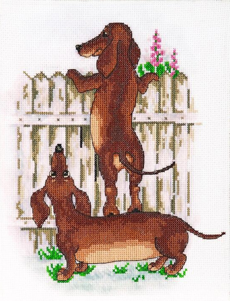 Kreuzstichset mit Dackeln und Hunden, zum Selbermachen, unbedruckte Leinwand