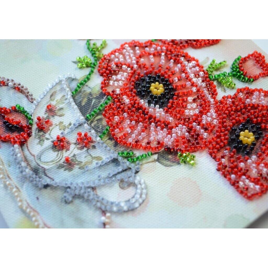 Large DIY bead embroidery kit Poppies floral pattern, Flowers Beaded outlet cross stitch picture kit