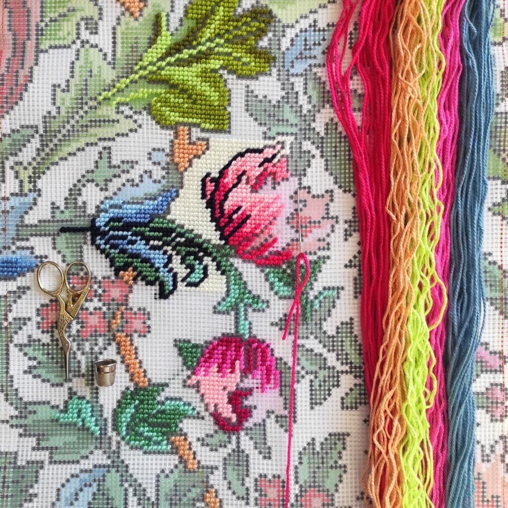 Tapestry Pillow Cover DIY kit "Flowers" Needlepoint kit Printed canvas