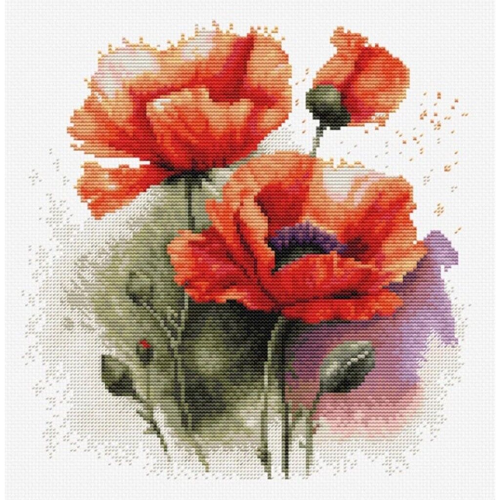 Counted Cross Stitch Kit Poppies Flowers DIY Luca-S