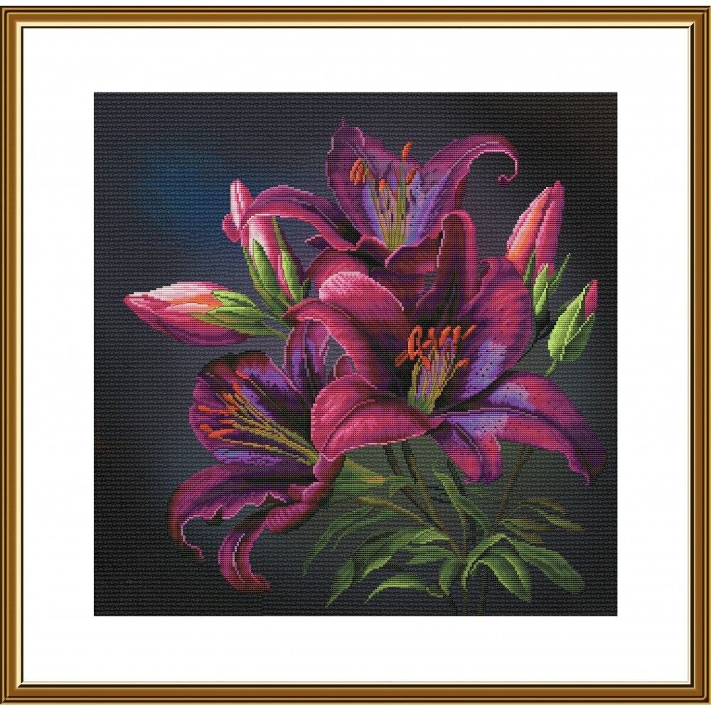 Counted Cross Stitch Kit Night Lilies Flowers DIY Unprinted canvas