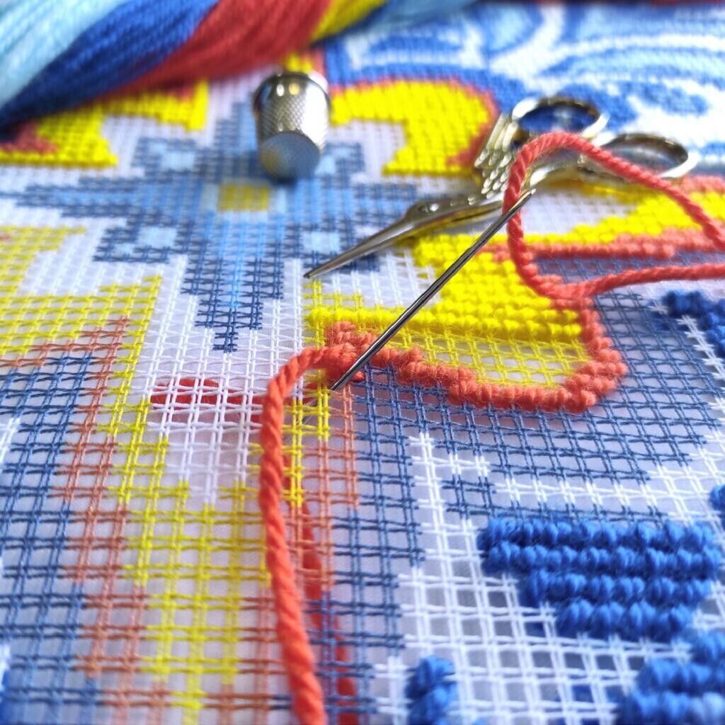 Tapestry Pillow Cover DIY kit "Fire and ice" Needlepoint kit Printed canvas