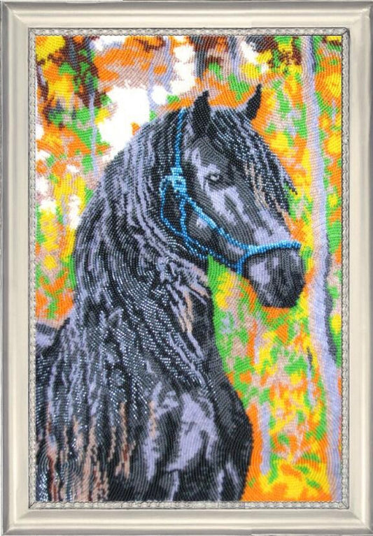 Bead embroidery kit Black horse DIY