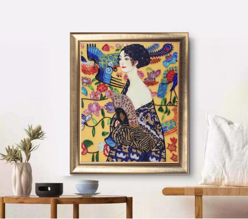 Perlenstickerei-Set Dame mit Fächer Klimt DIY