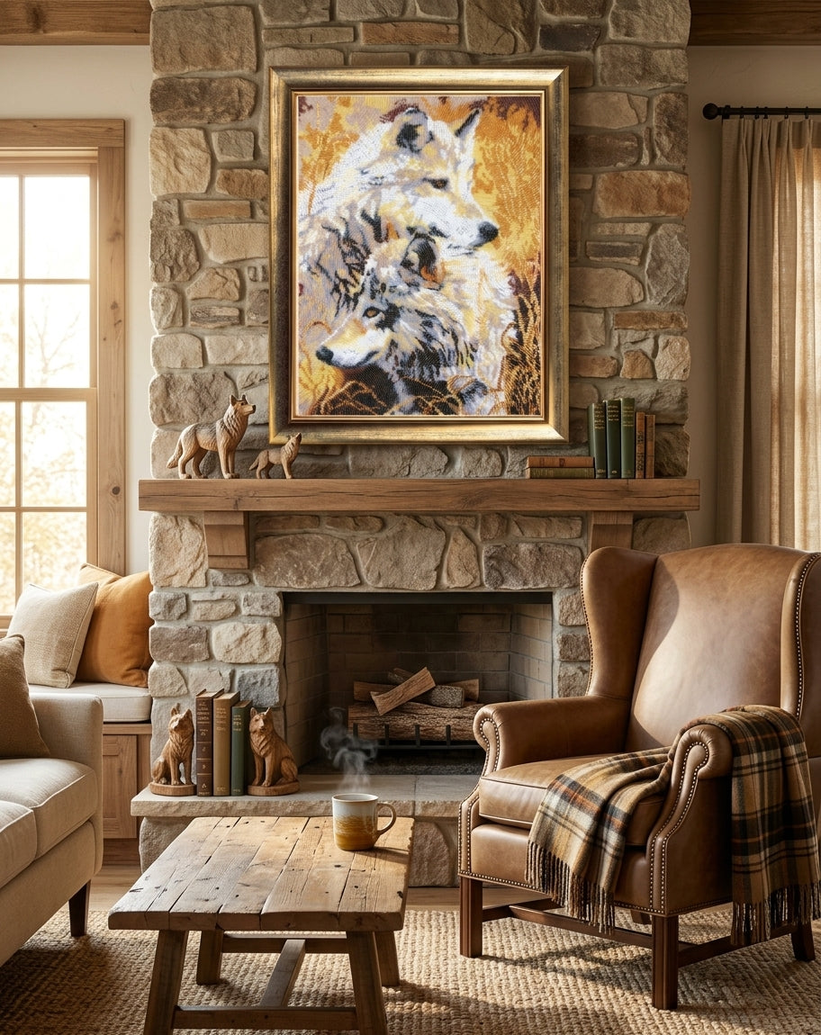 Full Bead Embroidery Kit "Pair of Wolves" DIY