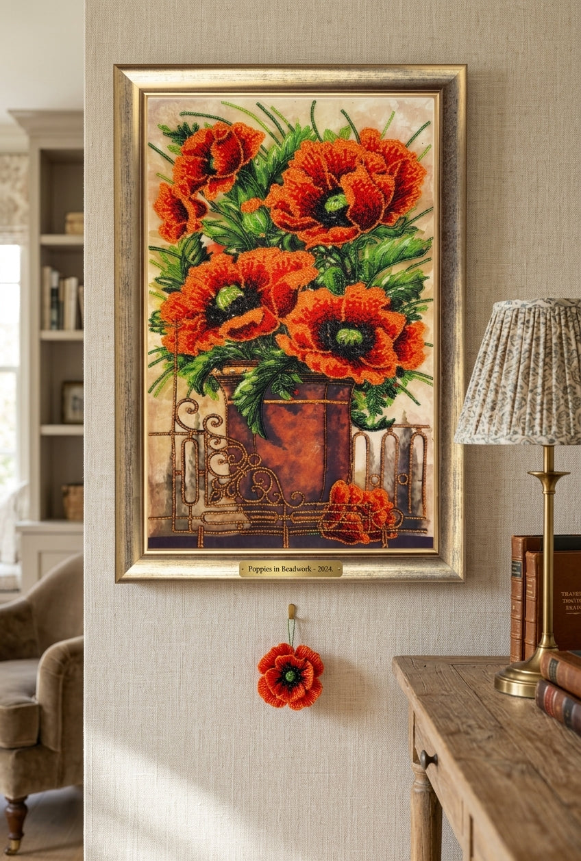 Bead Embroidery Kit "Vase with Poppies" DIY