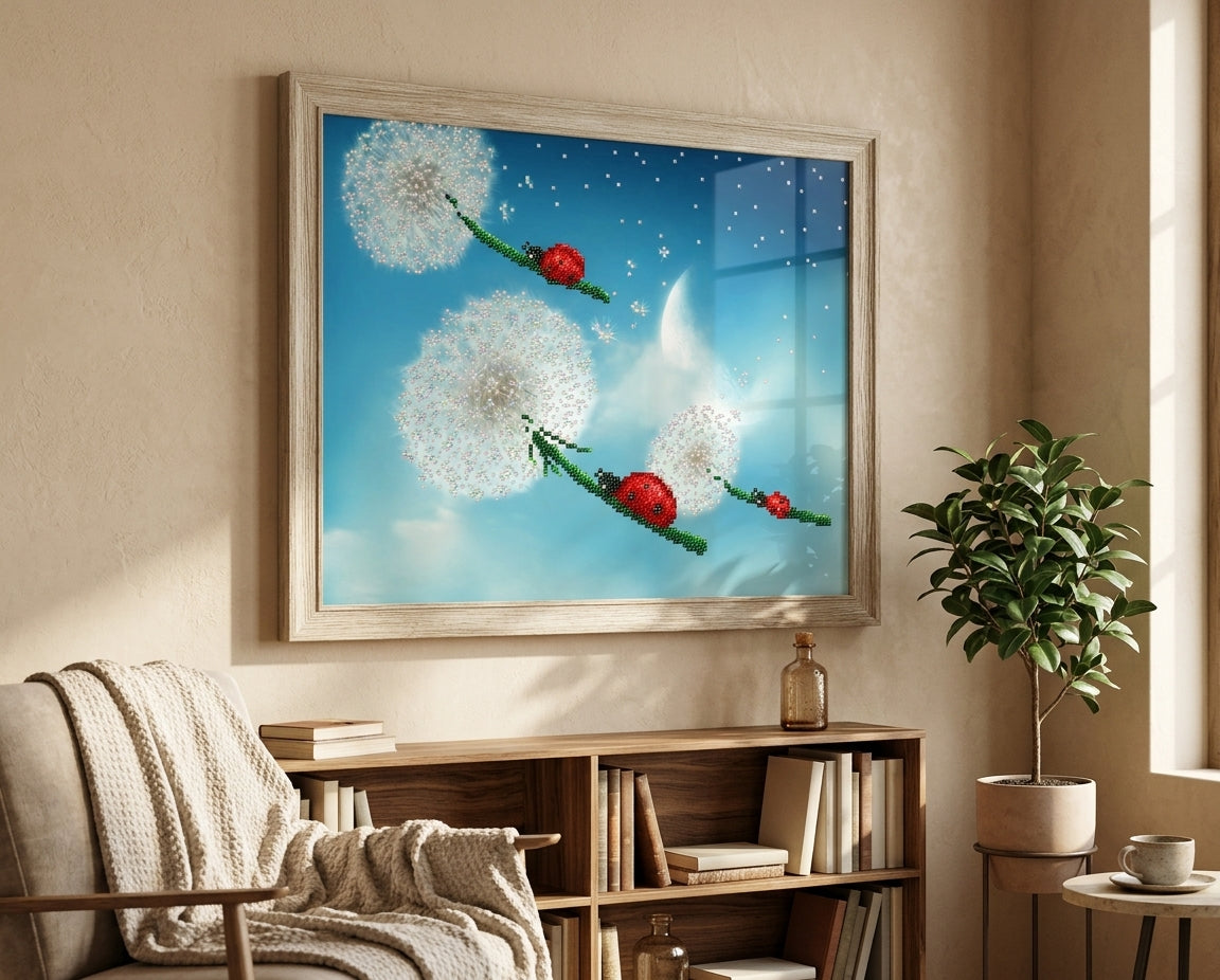 Bead Embroidery Kit "Dandelions with ladybugs" DIY