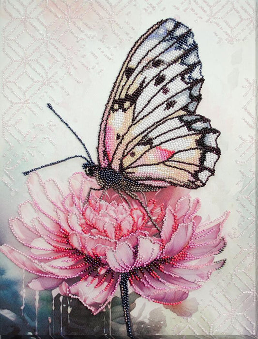 Bead Embroidery Kit Butterfly on peony DIY Abris art