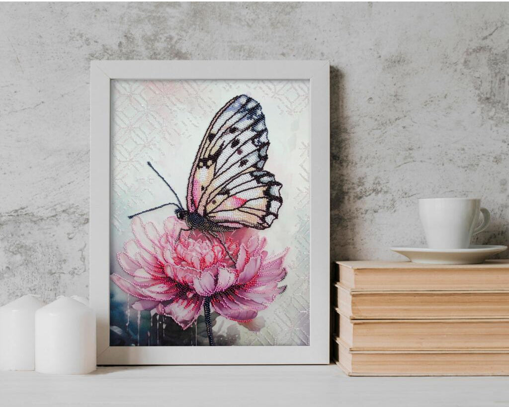 Bead Embroidery Kit Butterfly on peony DIY Abris art