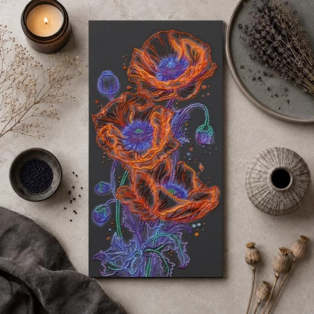 Bead Embroidery Kit Poppies Flowers DIY by Abris Art