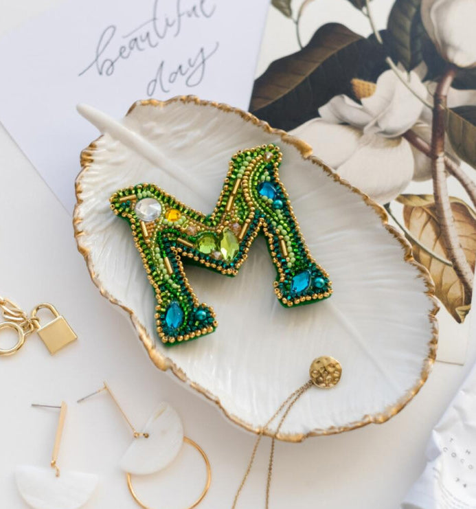 Brooch Bead Embroidery Kit Letter M DIY Jewelry Making Beading kit Pin