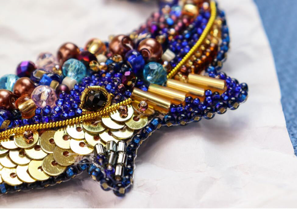Brooch Bead Embroidery Kit Blue whale DIY Jewelry Making Beading kit Pin