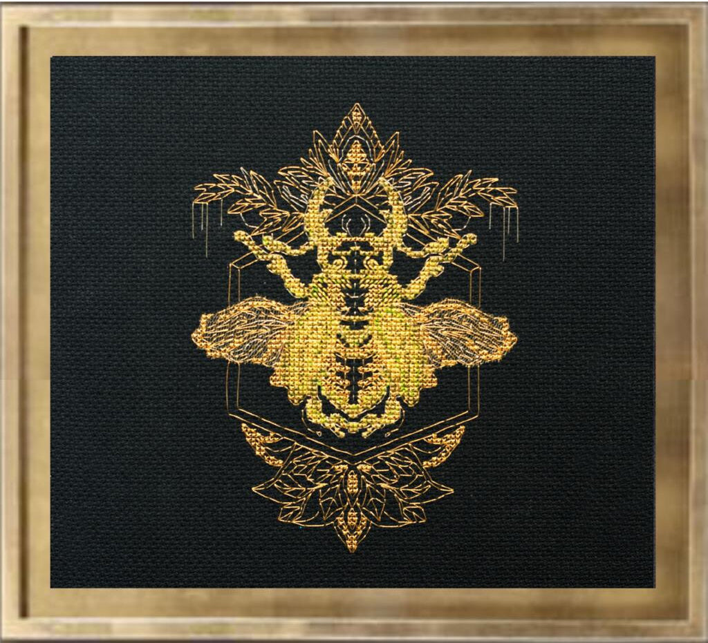 Zählmuster-Kreuzstichset „Goldener Käfer“ zum Selbermachen, unbedruckte Leinwand