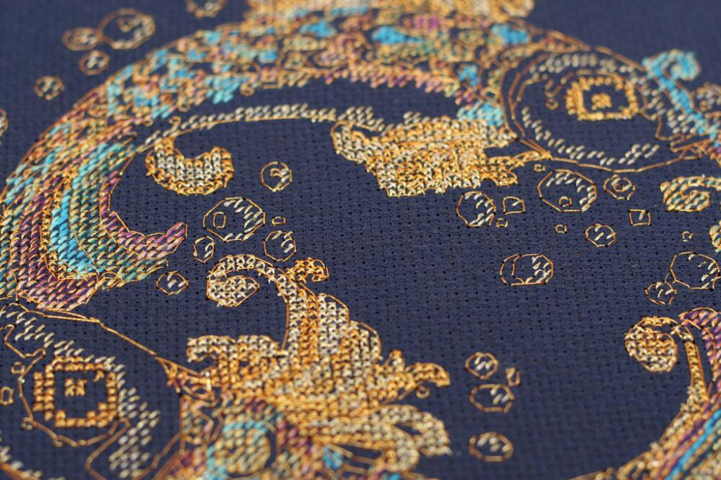 Kreuzstichset mit Zählmuster, Goldfisch, DIY, unbedruckte Leinwand