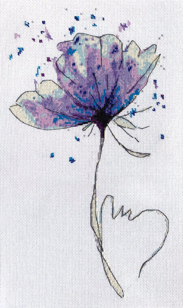 Kreuzstichset, Blaue Blume, DIY, unbedruckte Leinwand