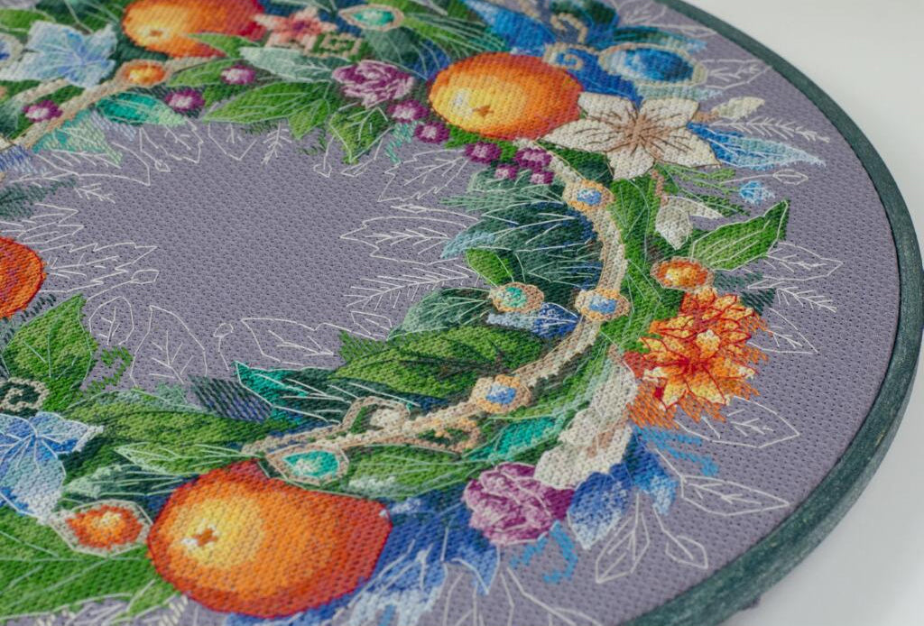 Kreuzstichset Blumenkranz DIY Unbedruckte Leinwand