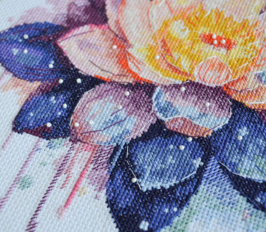 Kit de broderie au point de croix compté Fleur de lotus DIY Toile non imprimée