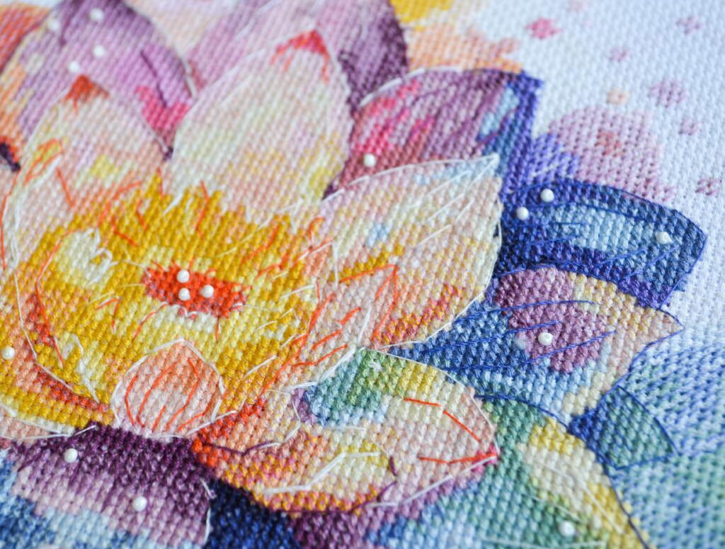 Kit de broderie au point de croix compté Fleur de lotus DIY Toile non imprimée