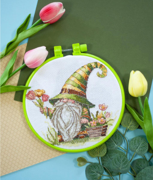 Counted Cross Stitch Kit Flower gnome DIY Abris Art