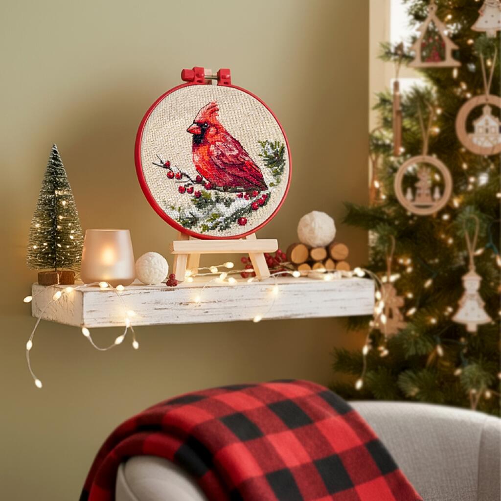 Counted Cross stitch kit "Winter Cardinal" DIY by Abris Art