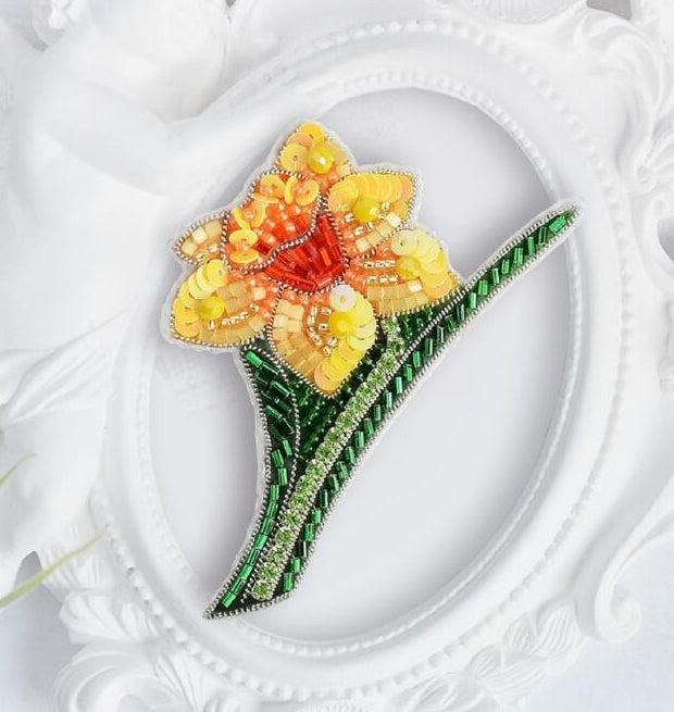 Brooch Bead Embroidery Kit Narcissus DIY Tela Artis Jewelry Making Beading kit Pin