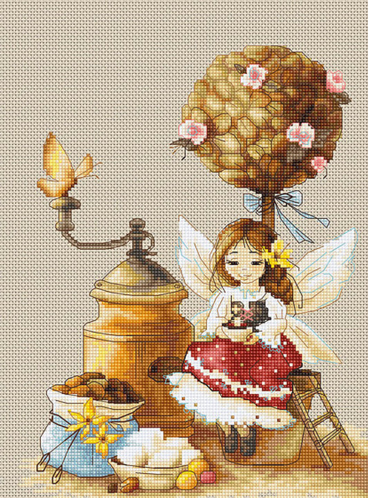Counted Cross stitch kit Coffee fairy DIY Luca-S