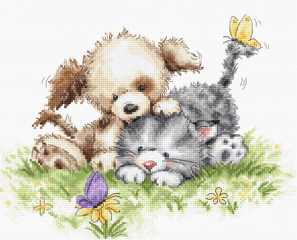 Counted Cross stitch kit Puppy and kitten DIY Luca-S