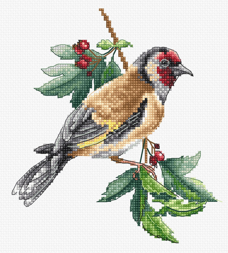 Counted Cross Stitch Kit Goldfinch Bird DIY Luca-S