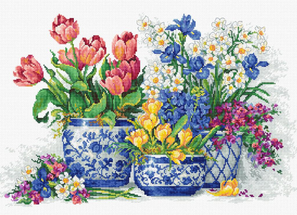 Counted Cross stitch kit Spring flowers DIY Luca-S
