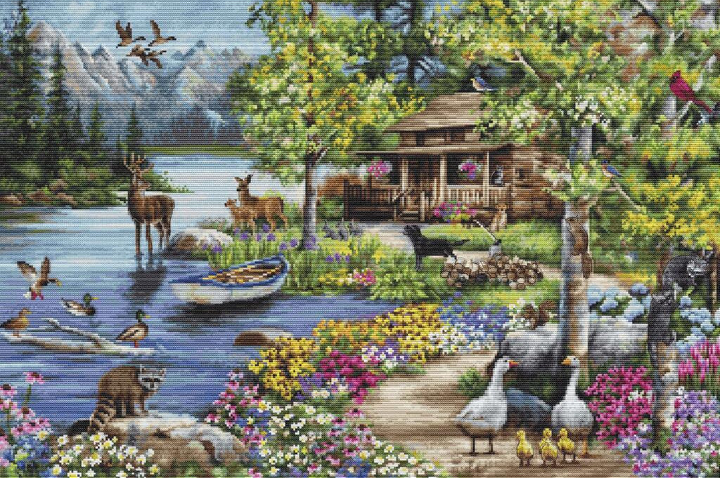 Counted Cross Stitch Kit Chalet near the lake DIY Luca-S