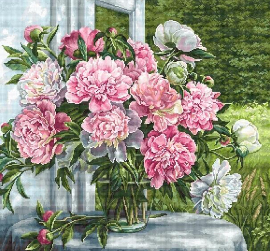 Counted Cross stitch kit Peonies DIY Luca-S