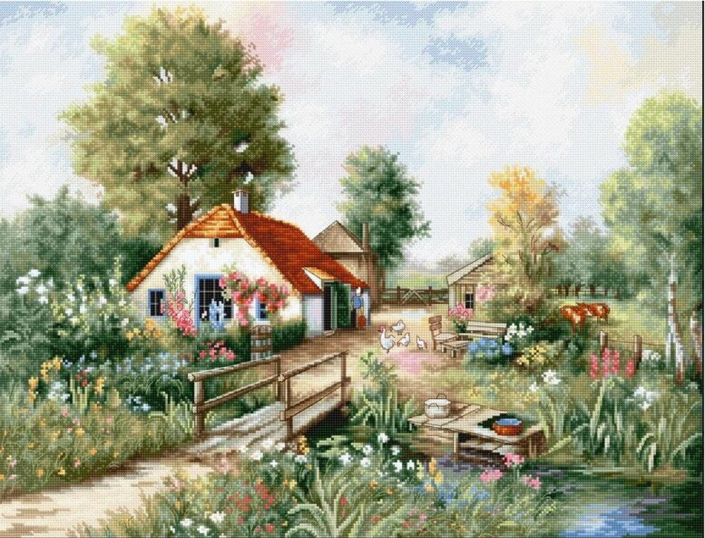Counted Cross stitch kit Rural landscape DIY Luca-S