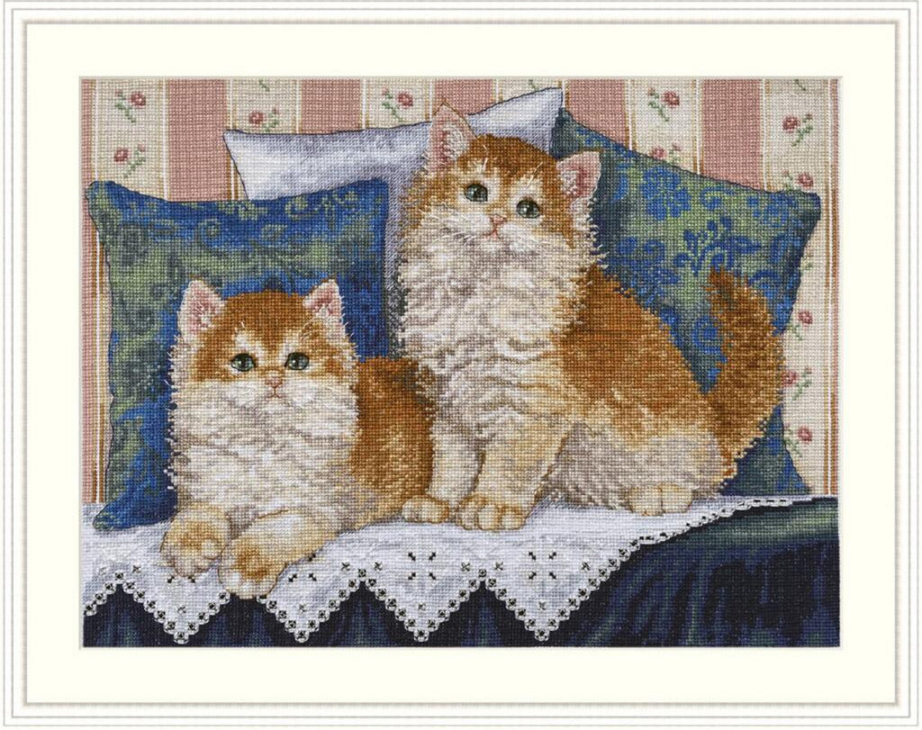 Kreuzstichset „Merejka Cats“ zum Selbermachen, unbedruckte Leinwand